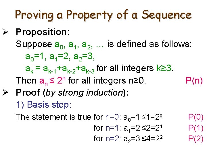 Proving a Property of a Sequence Ø Proposition: Suppose a 0, a 1, a
