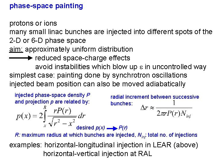 phase-space painting protons or ions many small linac bunches are injected into different spots