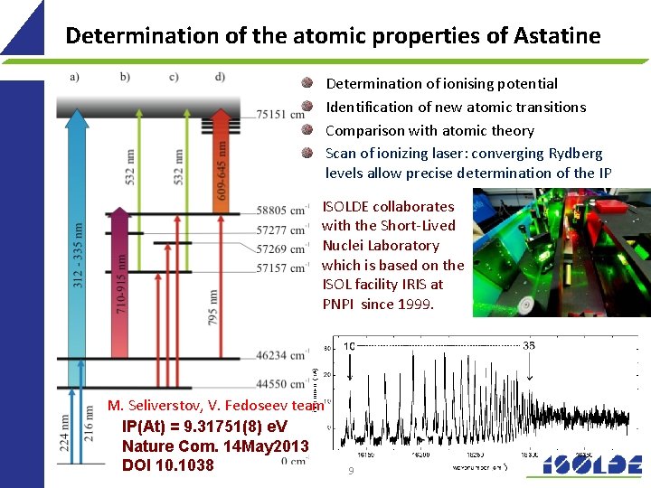 Determination of the atomic properties of Astatine Determination of ionising potential Identification of new