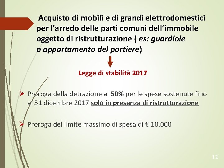 Acquisto di mobili e di grandi elettrodomestici per l’arredo delle parti comuni dell’immobile oggetto