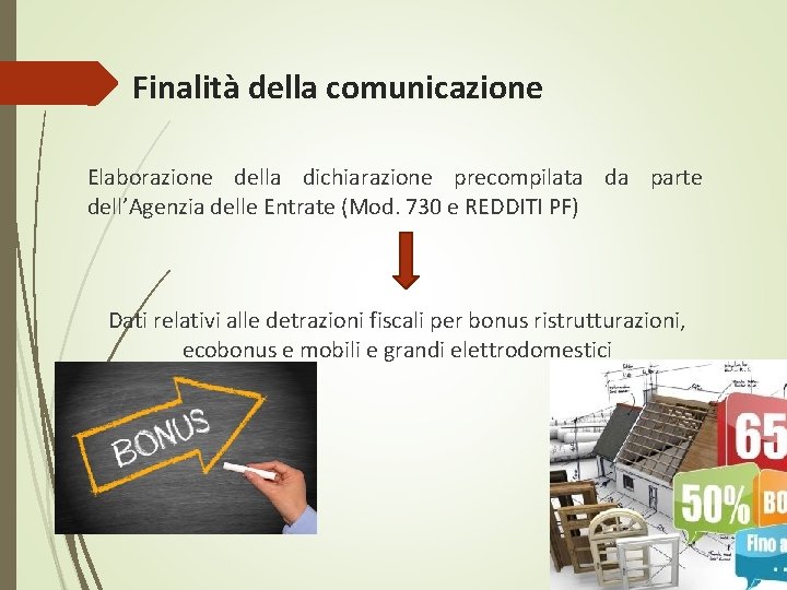 Finalità della comunicazione Elaborazione della dichiarazione precompilata da parte dell’Agenzia delle Entrate (Mod. 730