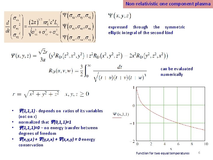 Non-relativistic one component plasma expressed through the symmetric elliptic integral of the second kind