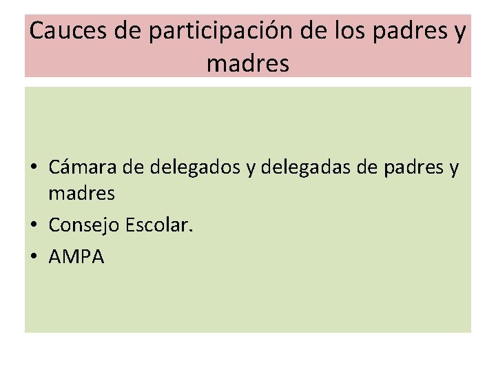 Cauces de participación de los padres y madres • Cámara de delegados y delegadas