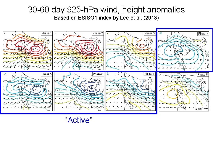 30 -60 day 925 -h. Pa wind, height anomalies Based on BSISO 1 index