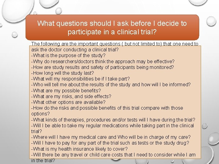 What questions should I ask before I decide to participate in a clinical trial?