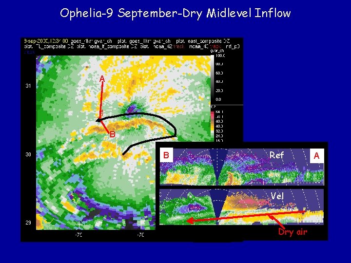 Ophelia-9 September-Dry Midlevel Inflow A B B Ref Vel Dry air A 