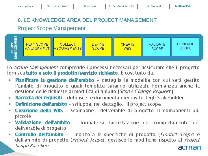 Leader globale Che cosa facciamo? Altran Italia Le Certificazioni di PM Gli Standard Le