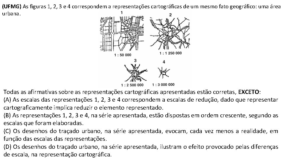 (UFMG) As figuras 1, 2, 3 e 4 correspondem a representações cartográficas de um