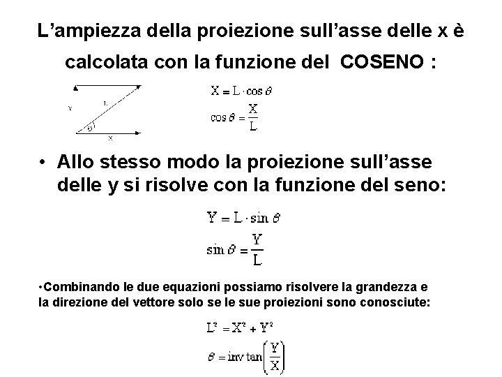 L’ampiezza della proiezione sull’asse delle x è calcolata con la funzione del COSENO :