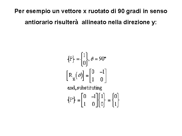 Per esempio un vettore x ruotato di 90 gradi in senso antiorario risulterà allineato