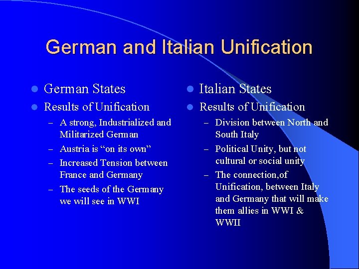 German and Italian Unification l German States l Italian States l Results of Unification