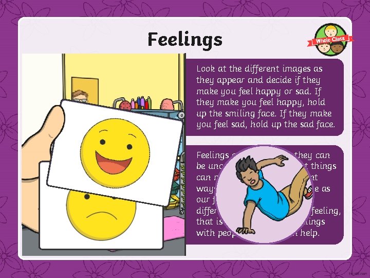 Feelings Look at the different images as they appear and decide if they make