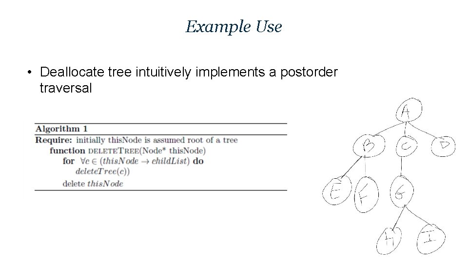 Example Use • Deallocate tree intuitively implements a postorder traversal 