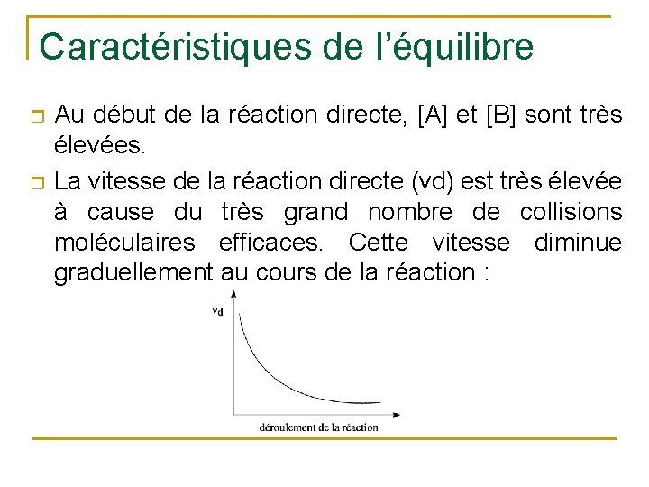 Caractéristiques de l’équilibre r r Au début de la réaction directe, [A] et [B]