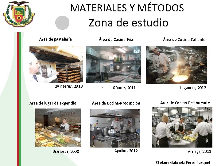 MATERIALES Y MÉTODOS Zona de estudio Área de pastelería Quinteros, 2013 Área de lugar