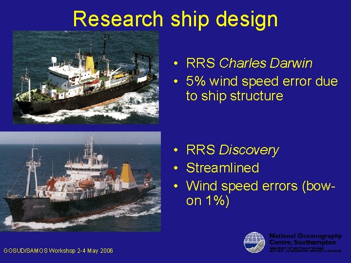 Research ship design • RRS Charles Darwin • 5% wind speed error due to