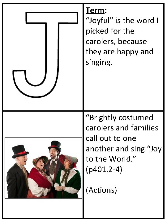 Term: “Joyful” is the word I picked for the carolers, because they are happy