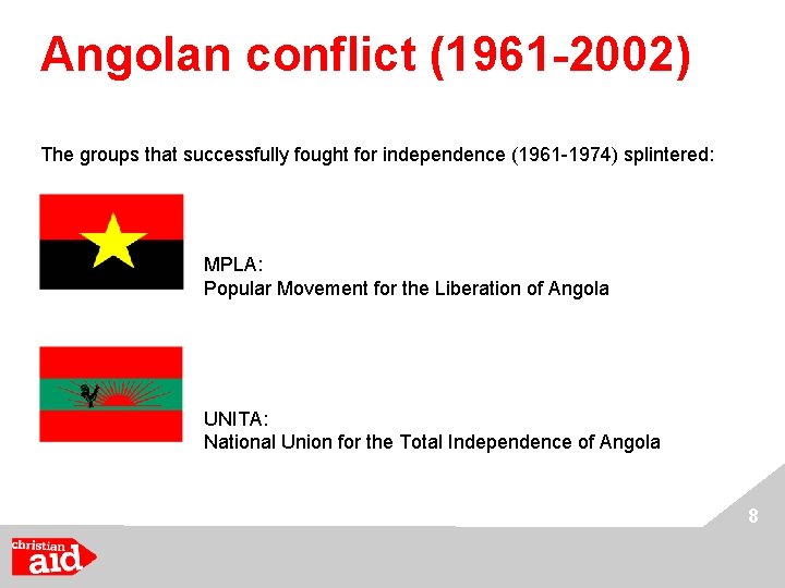 Angolan conflict (1961 -2002) The groups that successfully fought for independence (1961 -1974) splintered: