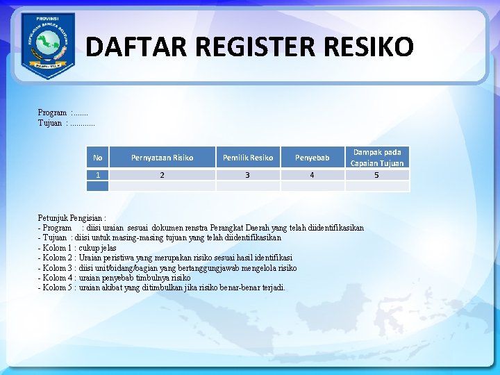 DAFTAR REGISTER RESIKO Program : . . . . Tujuan : . . .