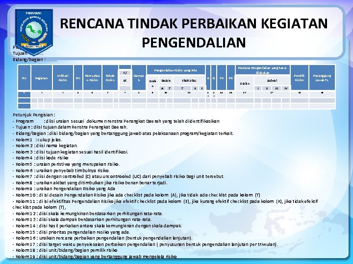 Program : . . . . Tujuan : . . . . Bidang/bagian :