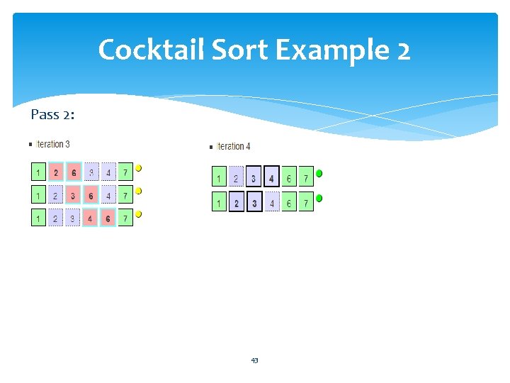 Cocktail Sort Example 2 Pass 2: 43 
