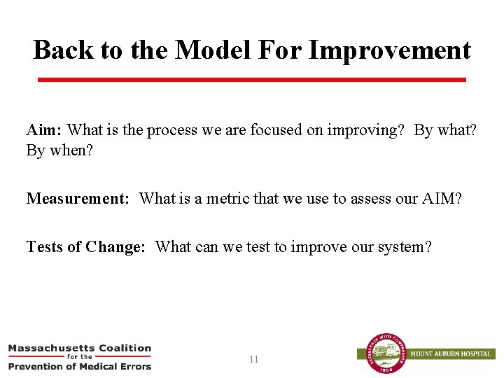 Back to the Model For Improvement Aim: What is the process we are focused