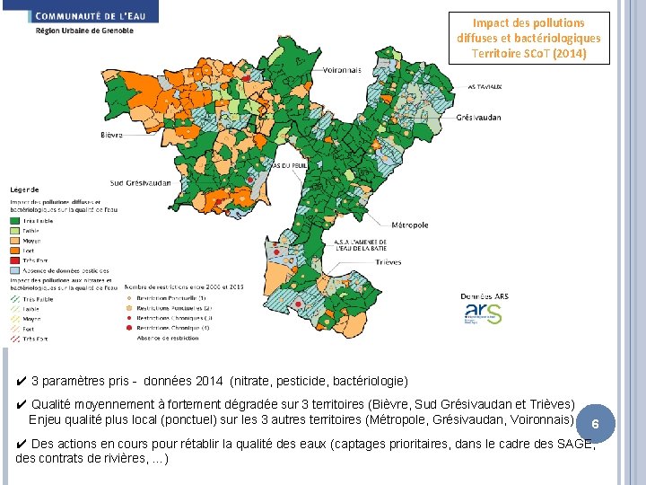 Impact des pollutions diffuses et bactériologiques Territoire SCo. T (2014) ✔ 3 paramètres pris