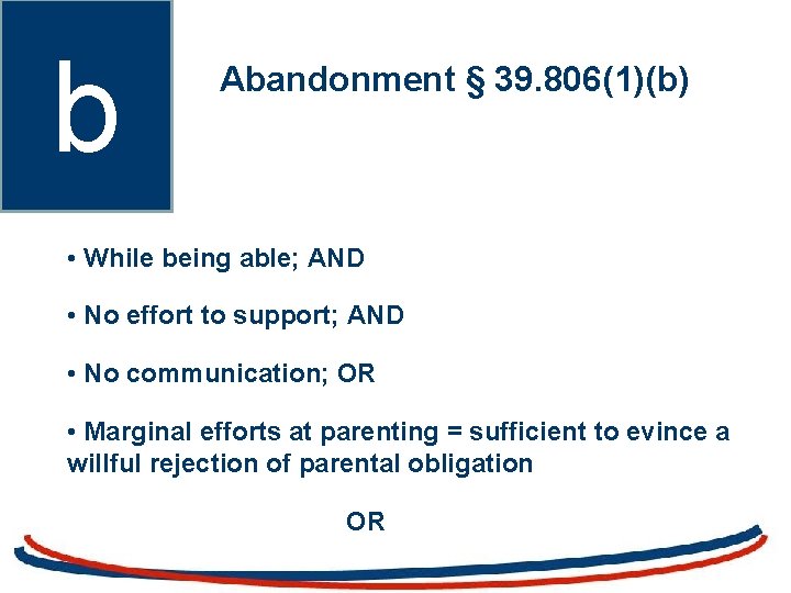 b Abandonment § 39. 806(1)(b) • While being able; AND • No effort to