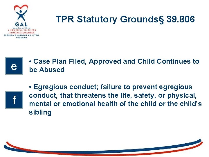 TPR Statutory Grounds§ 39. 806 e • Case Plan Filed, Approved and Child Continues