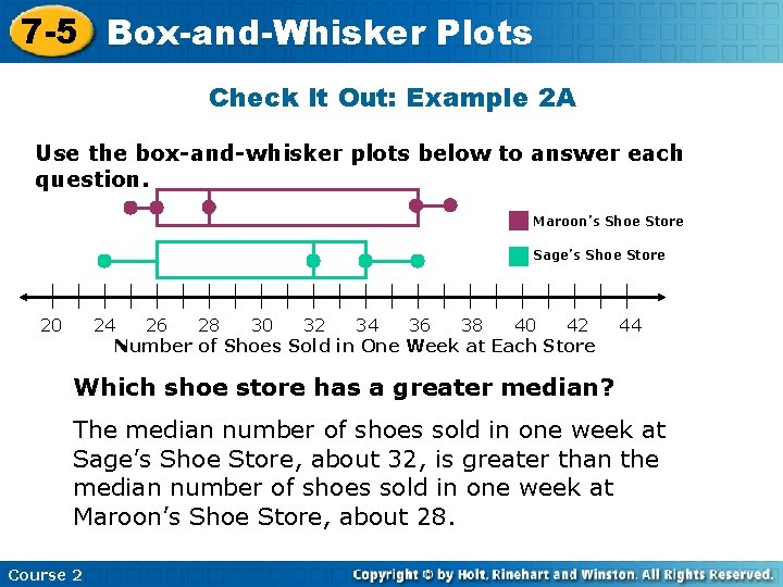 7 -5 Box-and-Whisker Plots Check It Out: Example 2 A Use the box-and-whisker plots