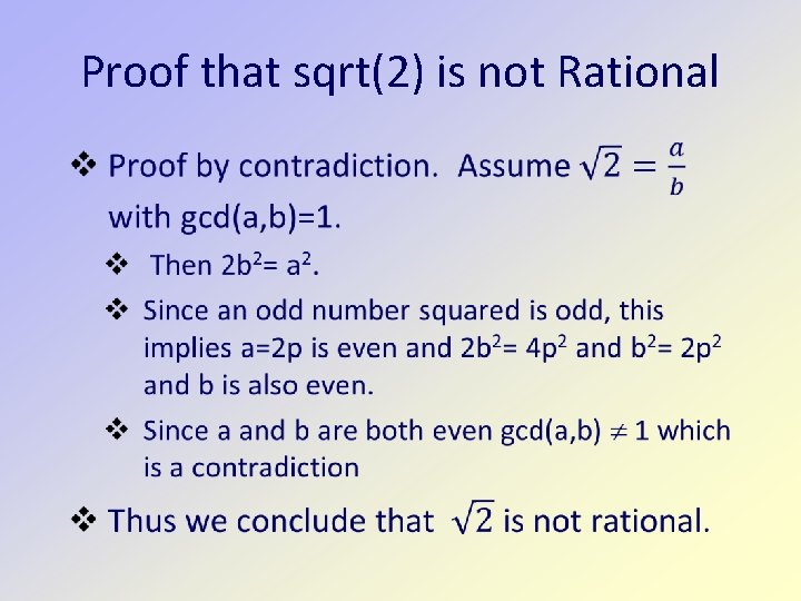 Proof that sqrt(2) is not Rational 