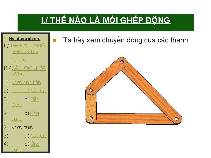I. / THẾ NÀO LÀ MỐI GHÉP ĐỘNG Nội dung chính: I. / THẾ