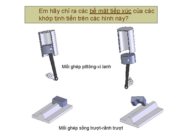 Em hãy chỉ ra các bề mặt tiếp xúc của các khớp tịnh tiến