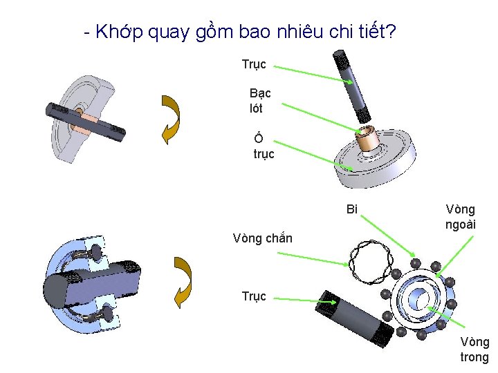 - Khớp quay gồm bao nhiêu chi tiết? Trục Bạc lót Ổ trục Bi