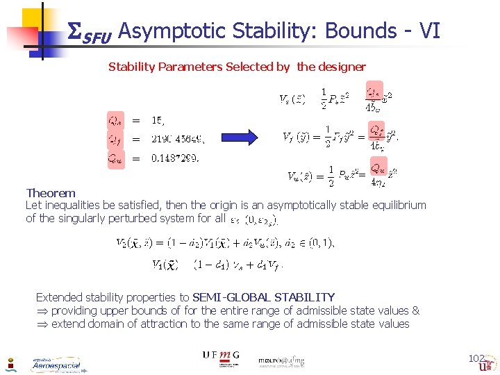  SFU Asymptotic Stability: Bounds - VI Stability Parameters Selected by the designer Theorem