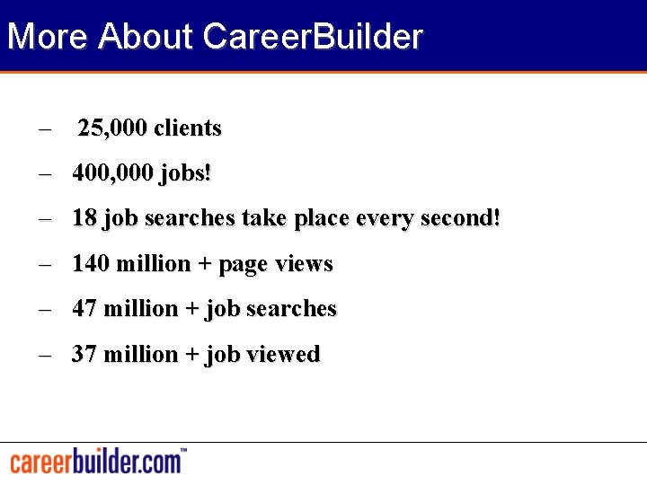 More About Career. Builder – 25, 000 clients – 400, 000 jobs! – 18