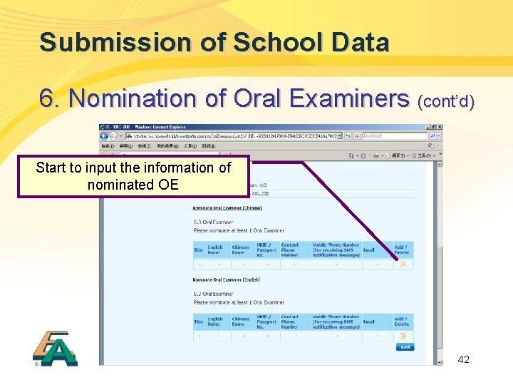Submission of School Data 6. Nomination of Oral Examiners (cont’ (cont d) Start to