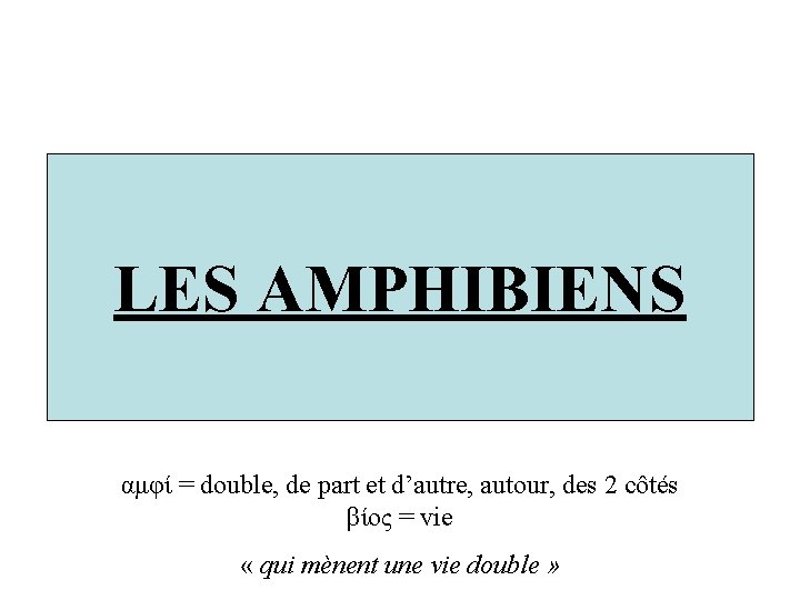 LES AMPHIBIENS αμφί = double, de part et d’autre, autour, des 2 côtés βίος