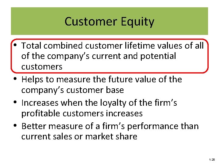 Customer Equity • Total combined customer lifetime values of all of the company’s current