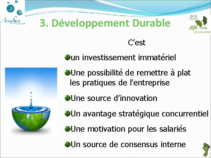 3. Développement Durable C’est un investissement immatériel Une possibilité de remettre à plat les