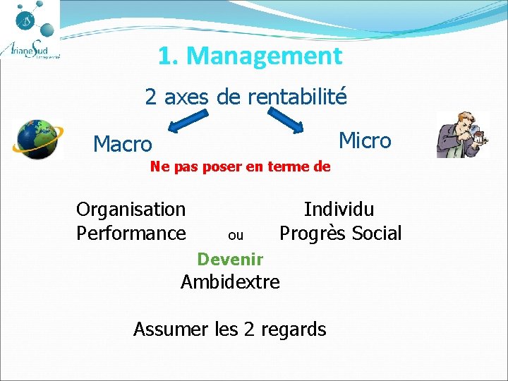 1. Management 2 axes de rentabilité Micro Macro Ne pas poser en terme de