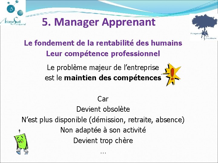 5. Manager Apprenant Le fondement de la rentabilité des humains Leur compétence professionnel Le