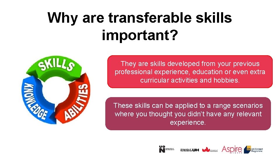 Why are transferable skills important? They are skills developed from your previous professional experience,
