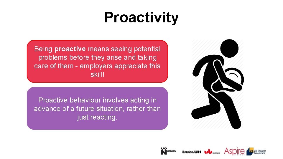 Proactivity Being proactive means seeing potential problems before they arise and taking care of