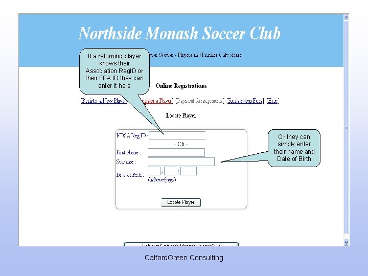 Re Register Verification If a returning player knows their Association Reg. ID or their