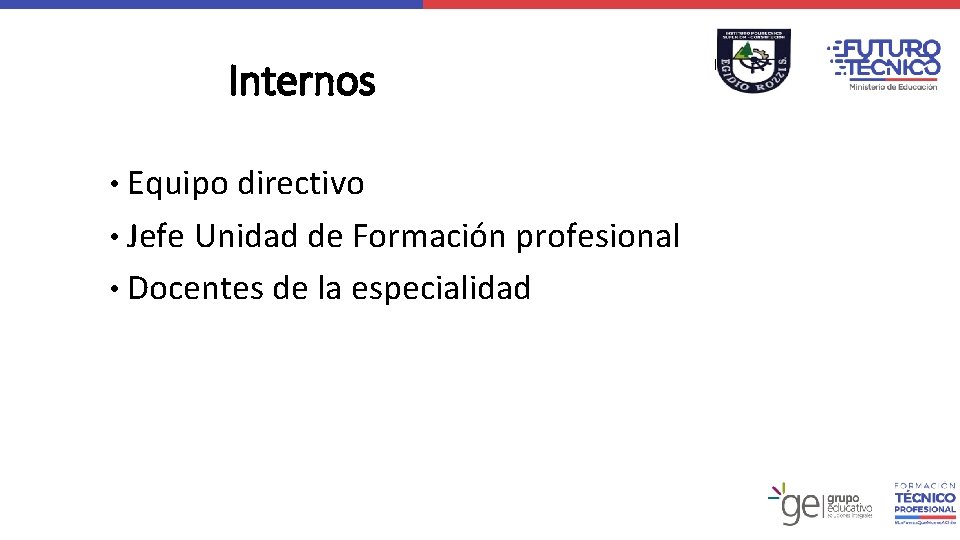 Internos • Equipo directivo • Jefe Unidad de Formación profesional • Docentes de la