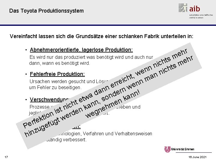 Das Toyota Produktionssystem aib arbeitswissenschaftliches institut bremen Vereinfacht lassen sich die Grundsätze einer schlanken