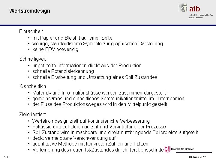 Wertstromdesign aib arbeitswissenschaftliches institut bremen Einfachheit • mit Papier und Bleistift auf einer Seite