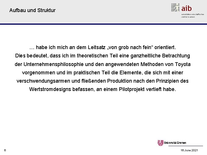 Aufbau und Struktur aib arbeitswissenschaftliches institut bremen … habe ich mich an dem Leitsatz