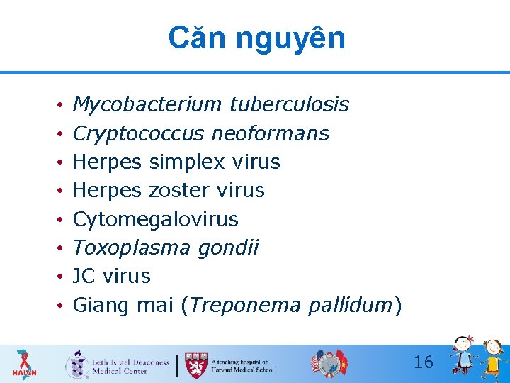 Căn nguyên • • Mycobacterium tuberculosis Cryptococcus neoformans Herpes simplex virus Herpes zoster virus